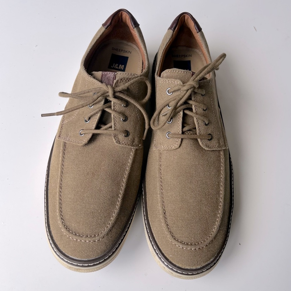 Johnston & Murphy McGuffey Moc Toe Shoes
Tan Canvas Leather Sheepskin men 12